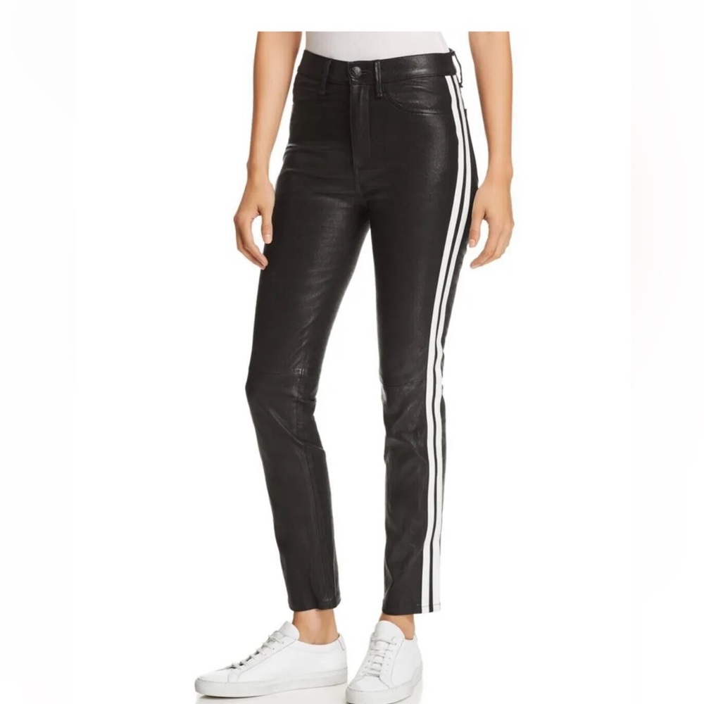Rag & Bone black 100% leather cigarette with stripes, size 25. New with tags.